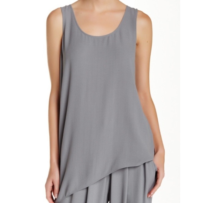 Eileen Fisher Gray Silk Lagenlook Tank Top Small Asymmetrical Hem Oversized Long